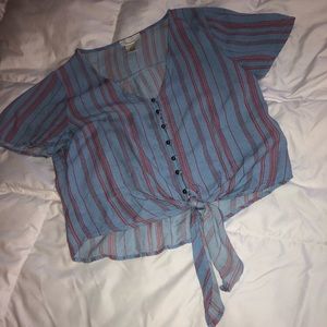 Blue and pink button up crop top